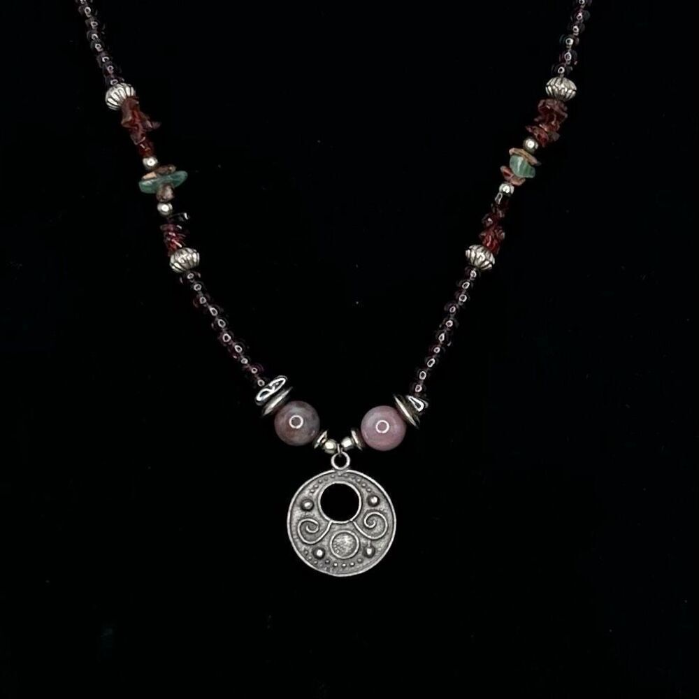 Boho Beaded Pendant Necklace Unisex 19" Multicolor Gem stones Single Strand